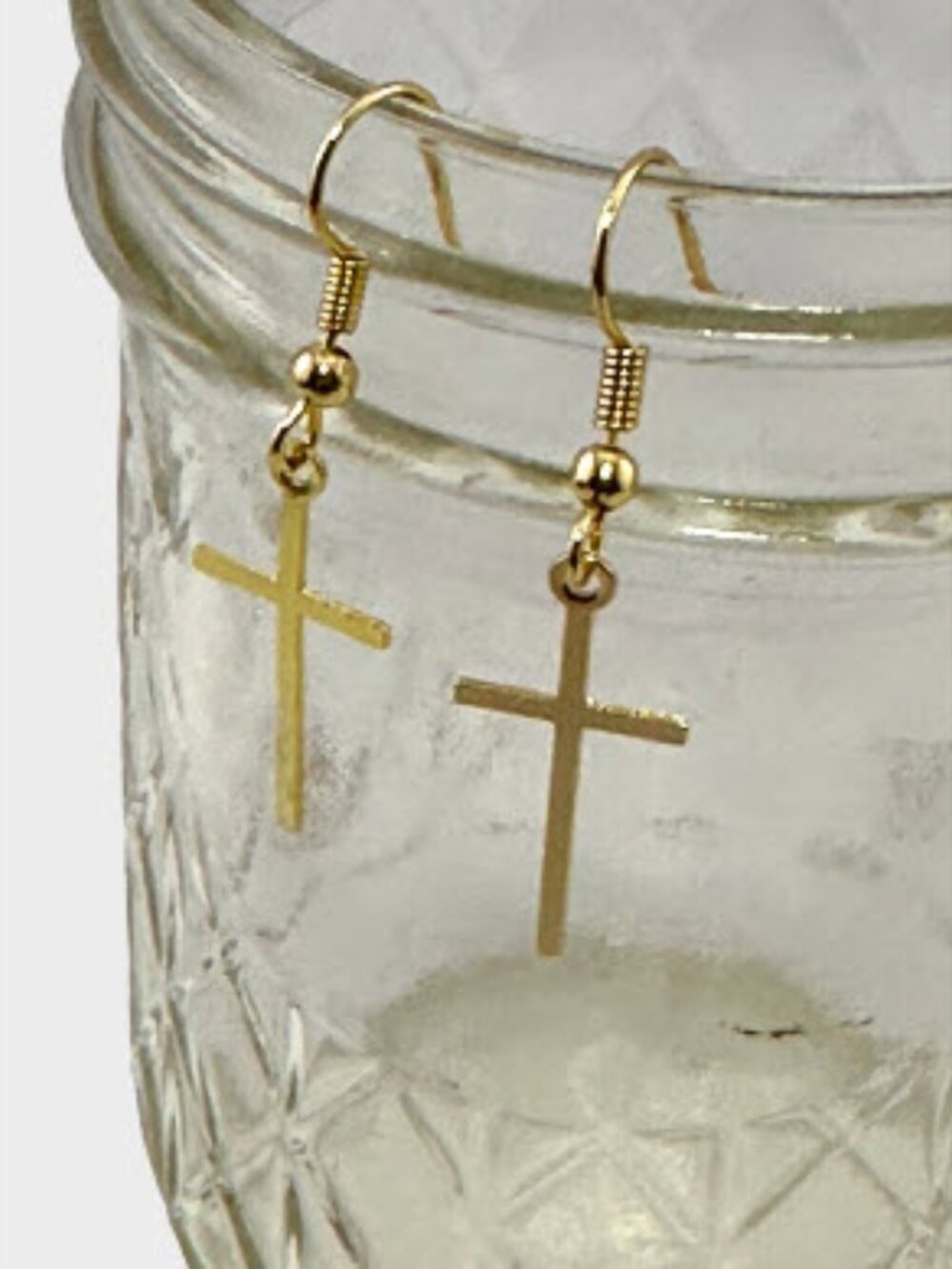 18K Gold Filled Cross Earrings Minimalist Christian Dangle Earrings